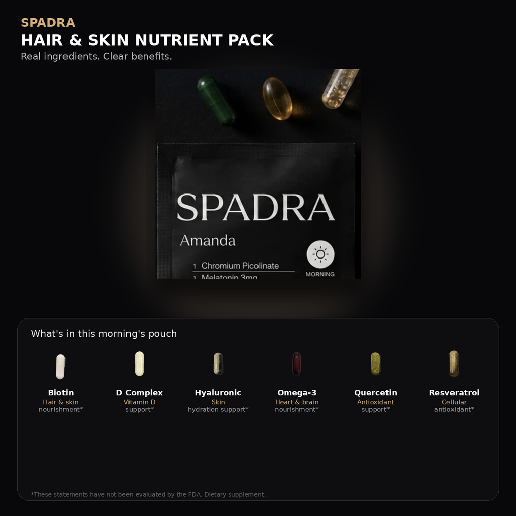 SPADRA Hair & Skin Nutrient Pack — Amanda packet with real ingredients