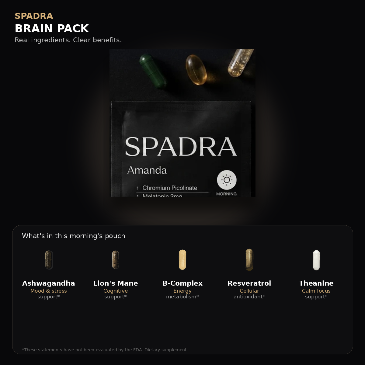 SPADRA Brain Pack — Amanda packet with real ingredients