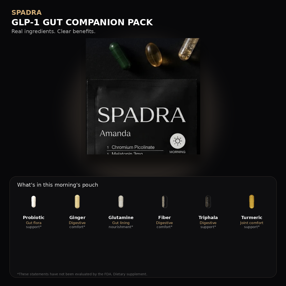 SPADRA GLP-1 Gut Companion Pack — Amanda packet with real ingredients