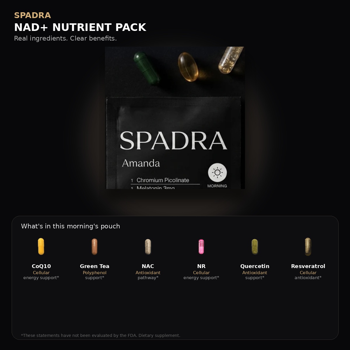 SPADRA NAD+ Nutrient Pack — Amanda packet with real ingredients