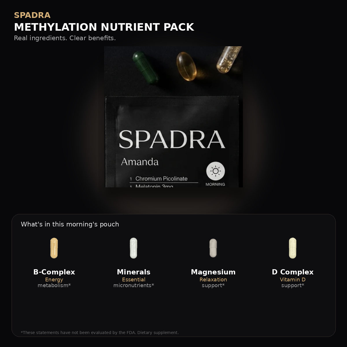 SPADRA Methylation Nutrient Pack — Amanda packet with real ingredients