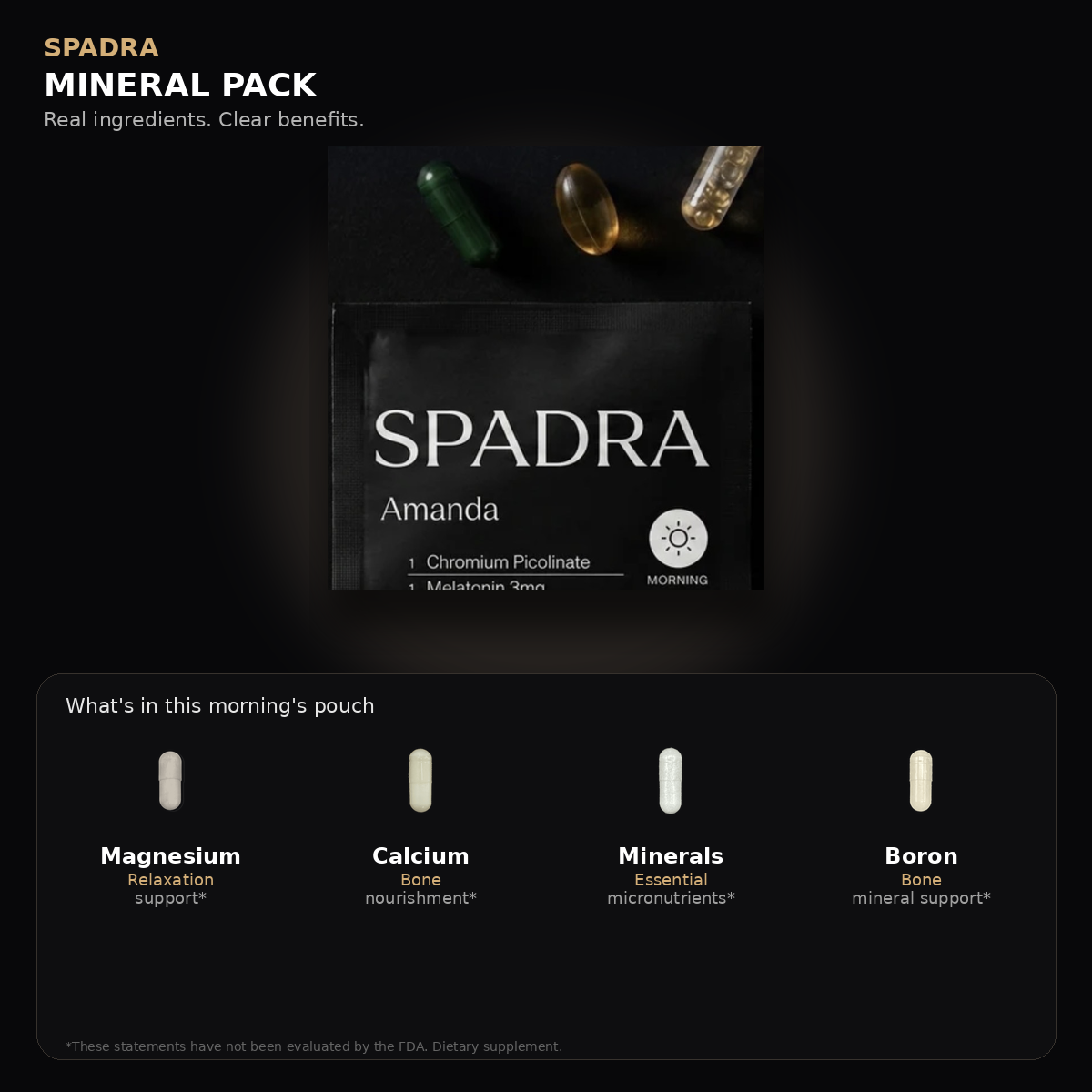 SPADRA Mineral Pack — Amanda packet with real ingredients