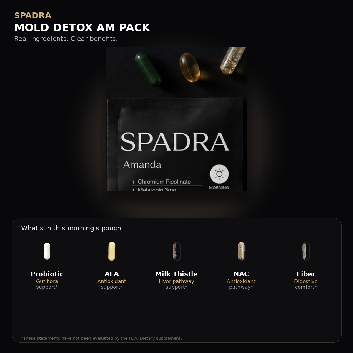 SPADRA Mold Detox AM Pack — Amanda packet with real ingredients