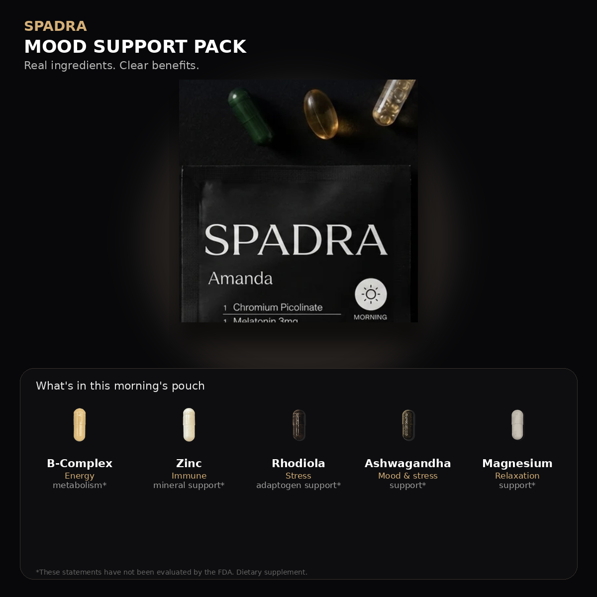 SPADRA Mood Support Pack — Amanda packet with real ingredients