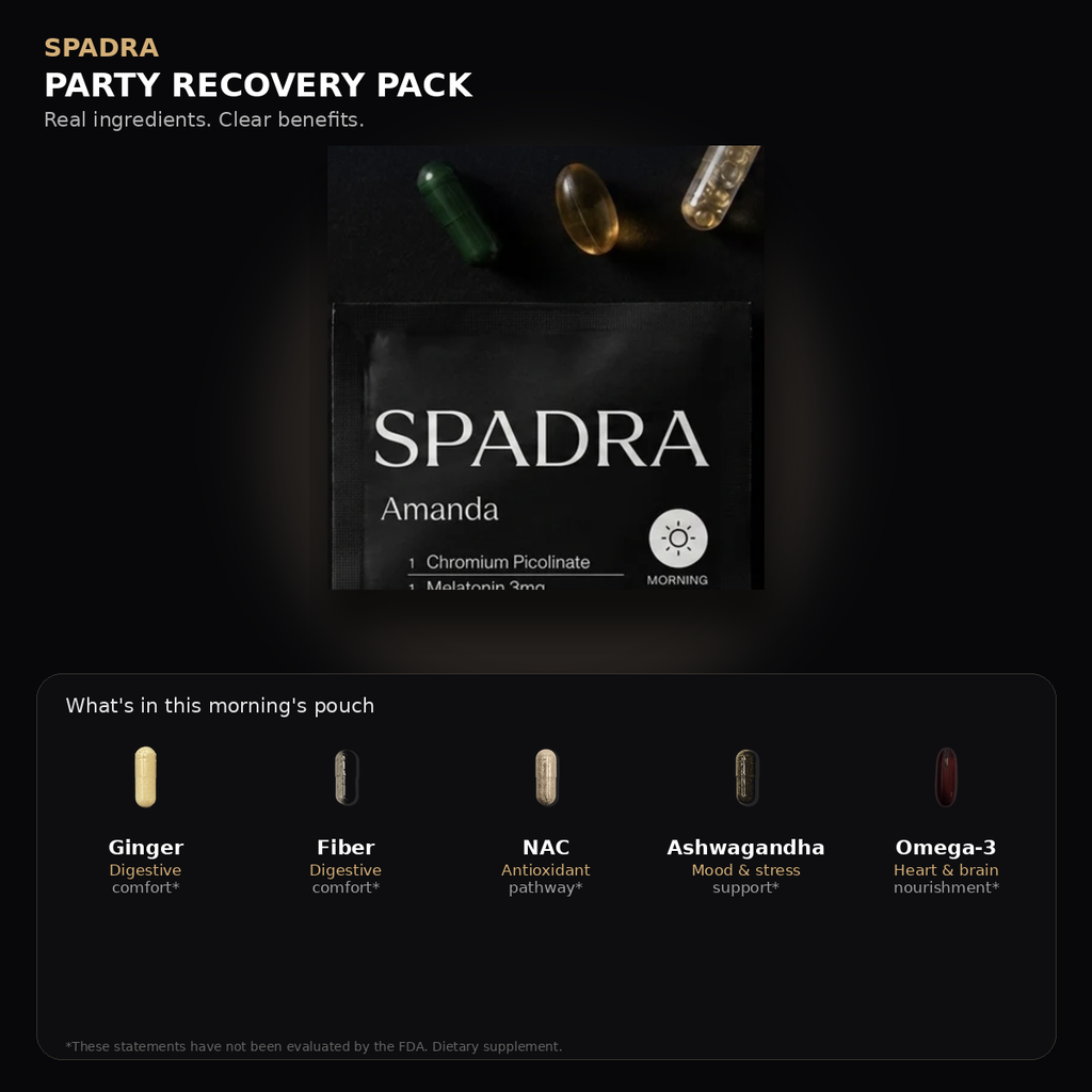 SPADRA Party Recovery Pack — Amanda packet with real ingredients