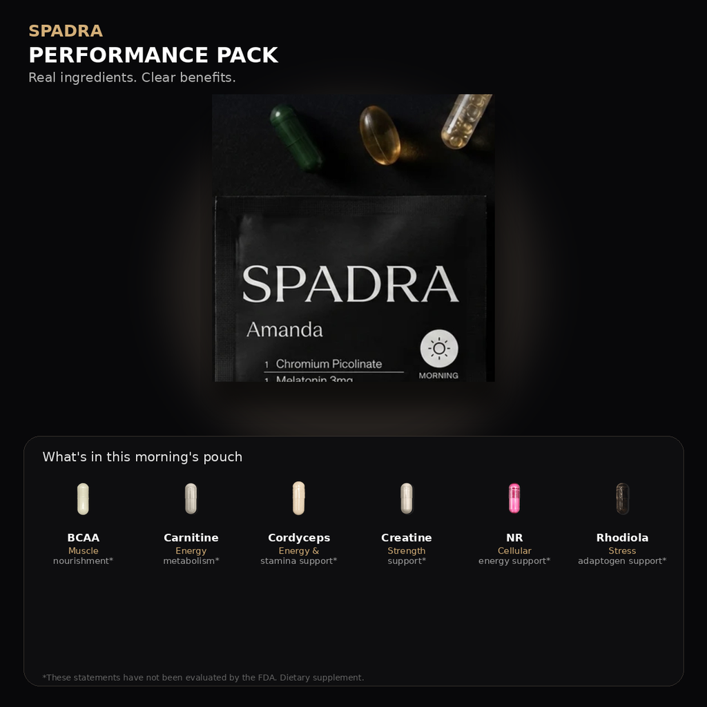 SPADRA Performance Pack — Amanda packet with real ingredients