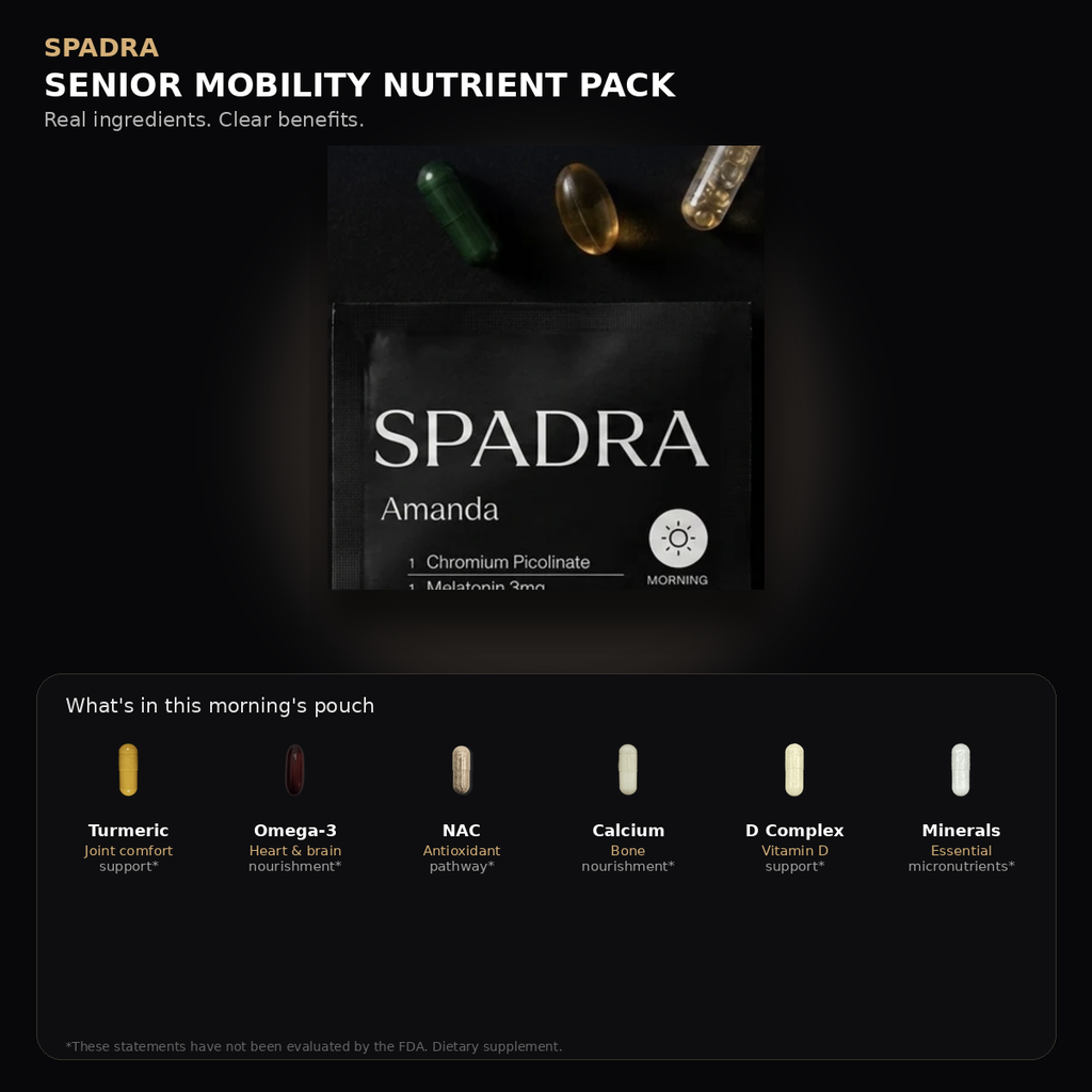 SPADRA Senior Mobility Nutrient Pack — Amanda packet with real ingredients