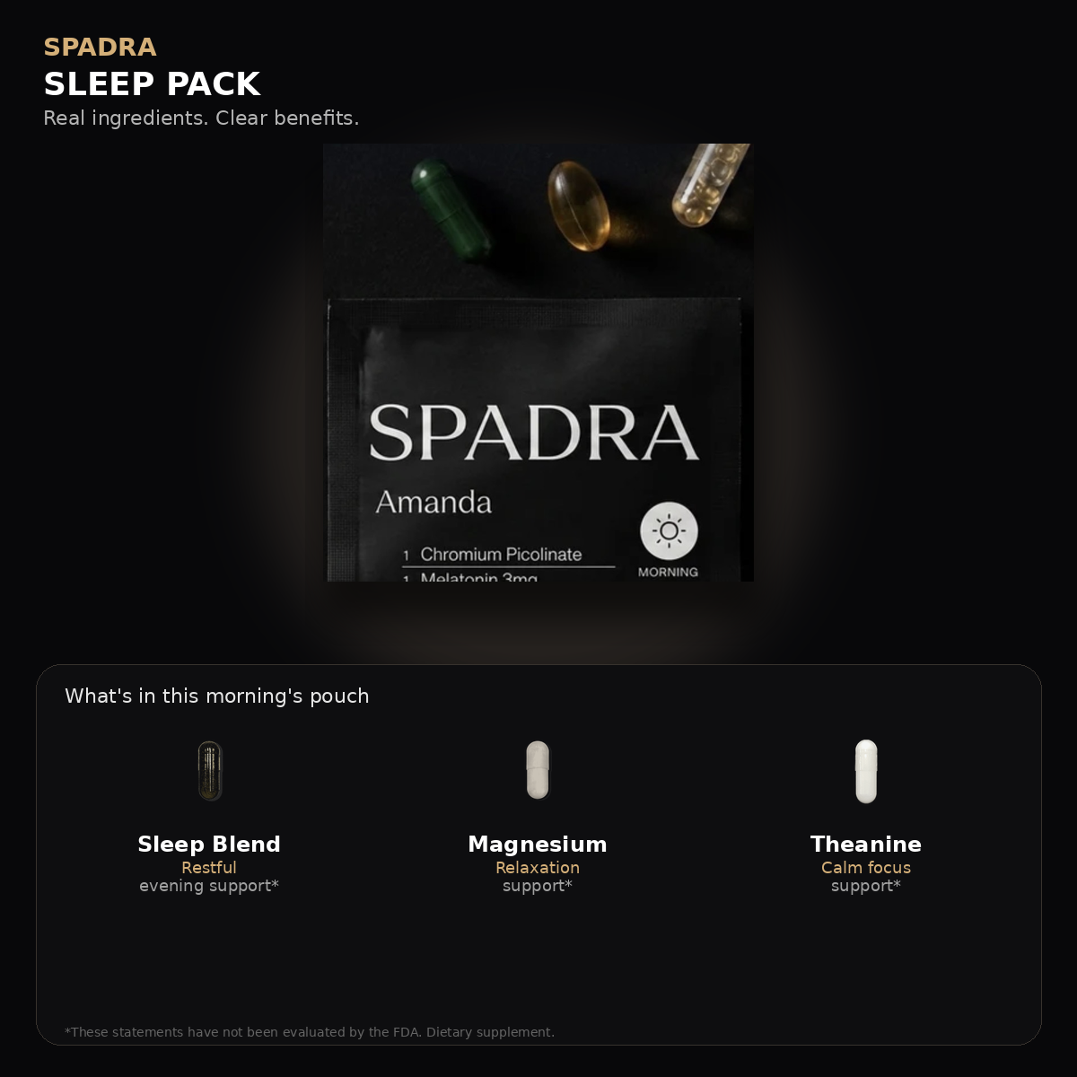 SPADRA Sleep Pack — Amanda packet with real ingredients