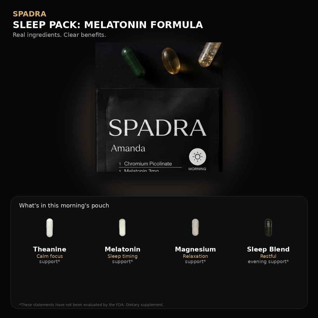 SPADRA Sleep Pack: Melatonin Formula — Amanda packet with real ingredients