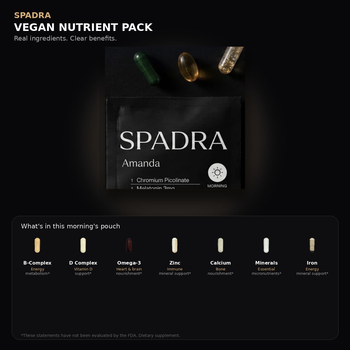 SPADRA Vegan Nutrient Pack — Amanda packet with real ingredients