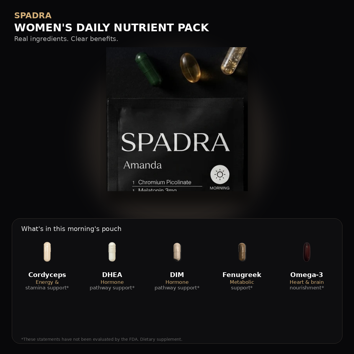 SPADRA Women's Daily Nutrient Pack — Amanda packet with real ingredients
